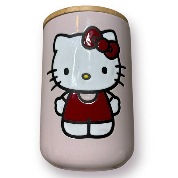 Hello Kitty (Sanrio) Light Pink Ceramic Snack Jar with Bamboo Lid - Picture 1 of 5